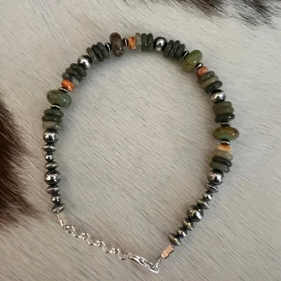 ❤️ 925 Desert Pearl Saucers Cerrillos Turquoise Moss Agate Spiny Bracelet 7+.75” - Picture 5 of 15